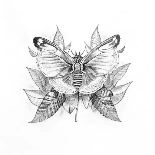 Emperor Moth On Leaves With Blackberries