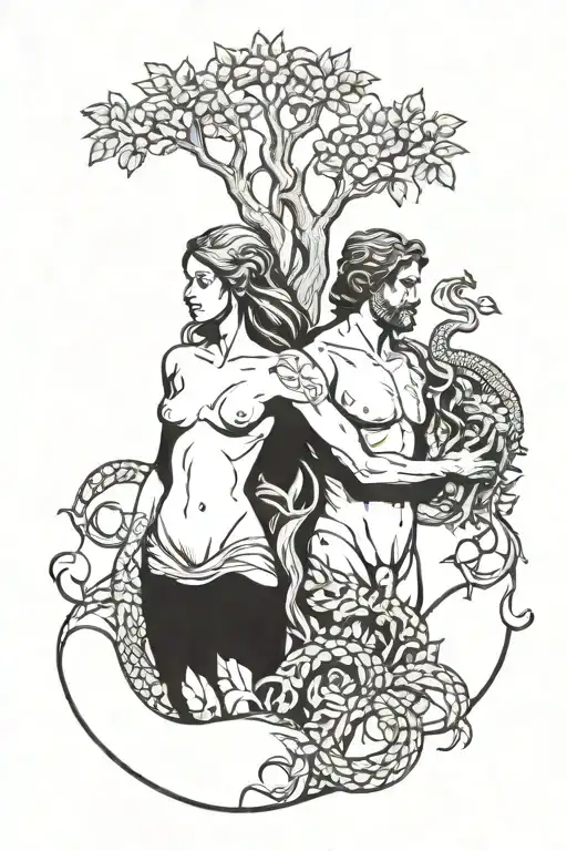 Adam And Eve With Tree And Serpent
