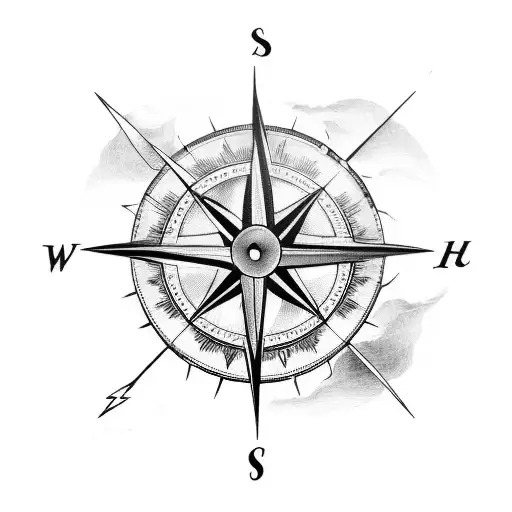 A Tattoo Of A Compass Surrounded By Storm Clouds And Lightning Bolts