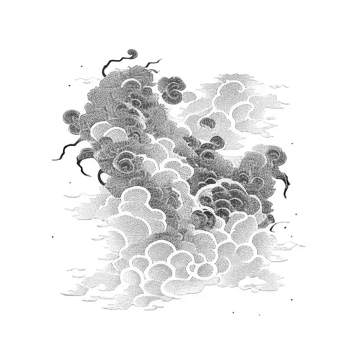 Japanese Irezumi Inspired Red Thunderstorm With Black Clouds