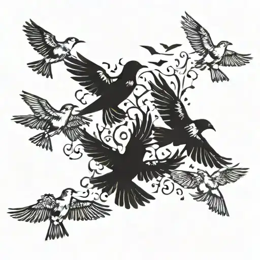 Flock Flying Black Birds