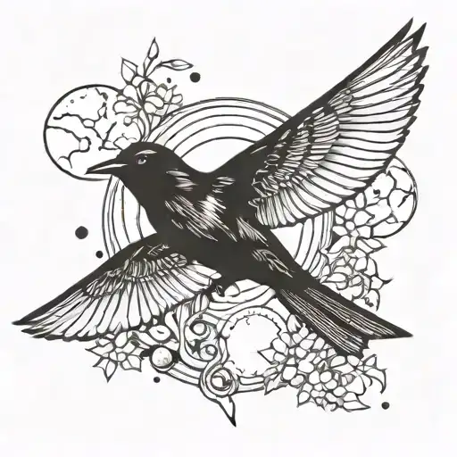 Combine Swallow Silhouettes With Moon Phases In A Blackwork Tattoo Design