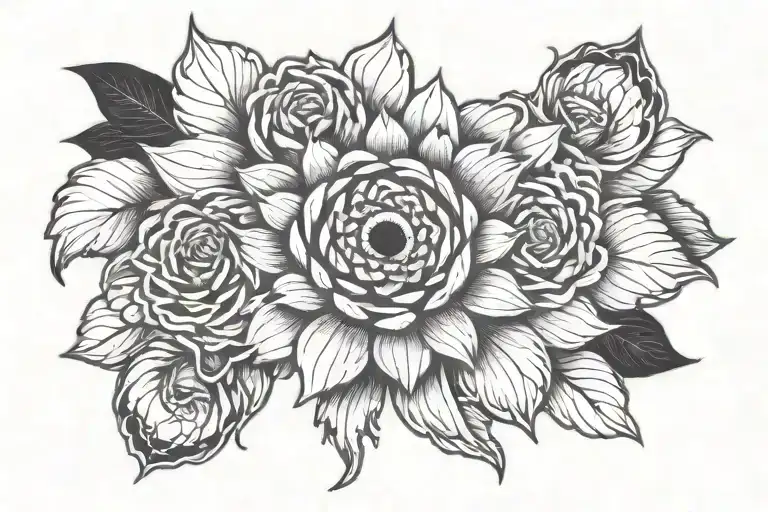 A Chrysanthemum And Rose Intertwined With An Evil Eye Symbol