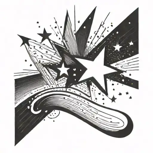 An Abstract Blackwork Design Of A Shooting Star Passing Through The Names Stella And Madison