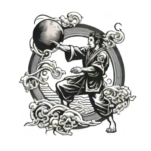 Karate Blackbelt And Moon