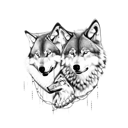 Odin That Has 2 Wolves Guarding Him While He Has Another Wolf In Chains