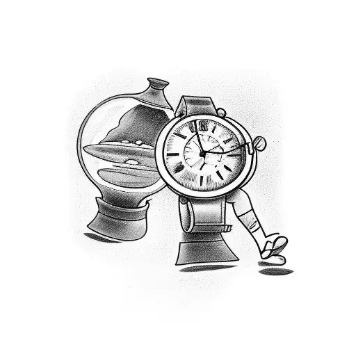 Hourglass With A Small Man Staring At His Wristwatch In The Lower Half