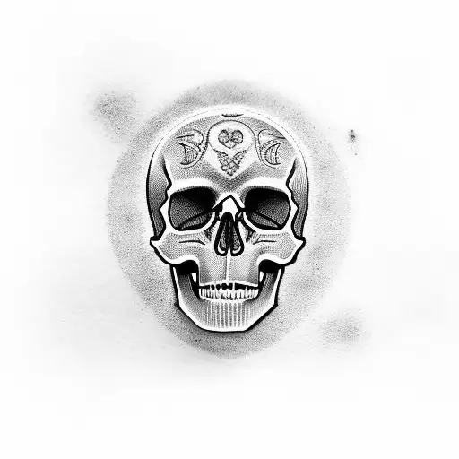 Skull With Bits Of Flesh Black Work