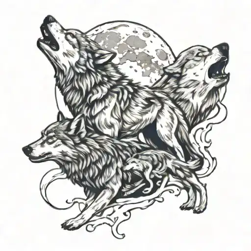 Wolf Pack Howling At Moon