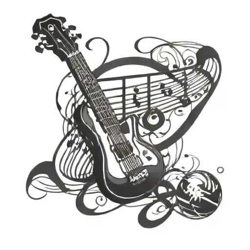 A Stylized Infinity Symbol Incorporating Musical Notes And A Sports Equipment