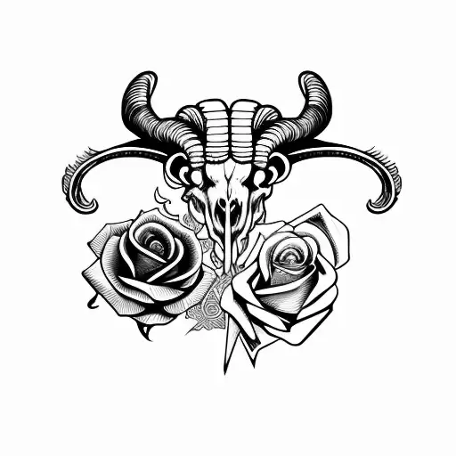 Ram Skull With Sword And Rose