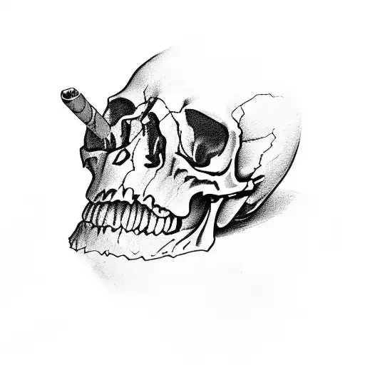 Side View Of A Skull Lighting A Cigar With A 100 Dollar Bill