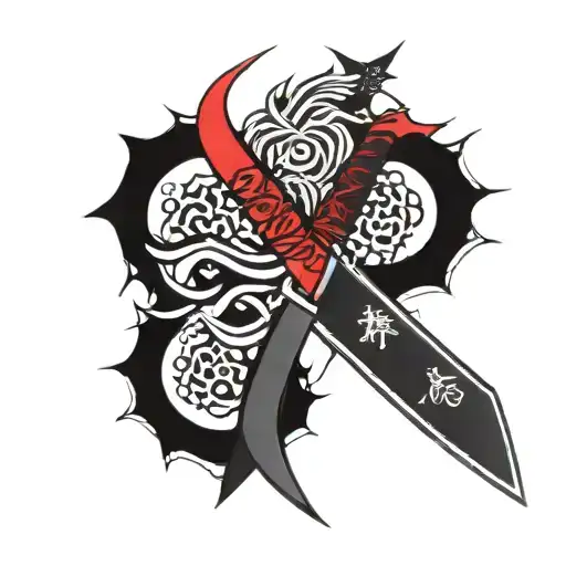 Japanese Tanto With Kanji On The Blade Forearm Tattoo Black And Red