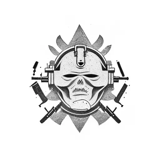 A Dark And Dangerous Comedy Mask Surrounded By Guns