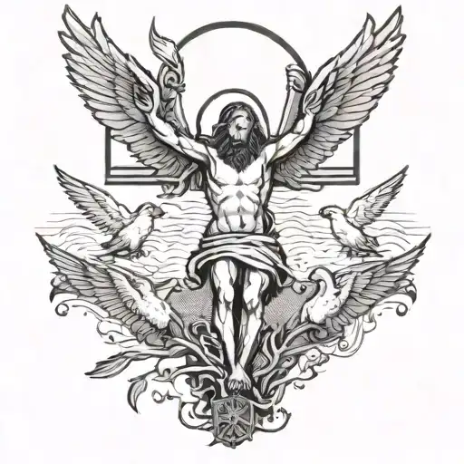 Jesus On Cross With Ducks Flying