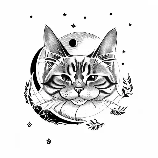 Tattoo Cat With The Moon On His Forehead