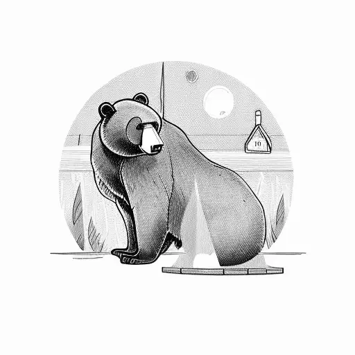 A Melancholy Black Bear Sitting On The Seat Of Picnic Table