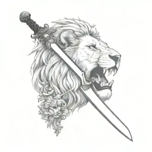 Make The Blade More Arabic And Make It Curve Into 2 Smaller Edges Below The Lion's Chin