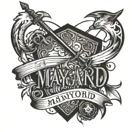 The Word Maynard With A Sword And Arrow Through The Word
