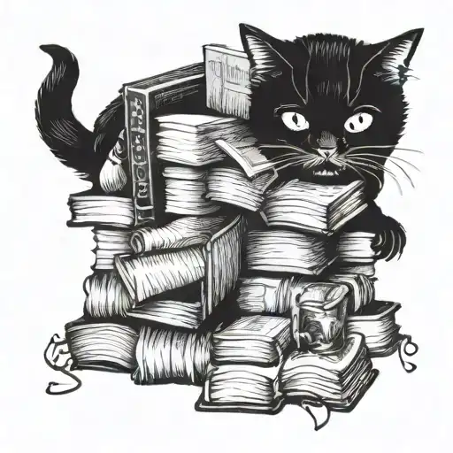 Black Cat With Books Surrounded