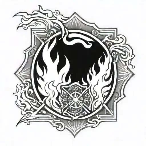 A Firefighter Emblem Surrounded By Flames