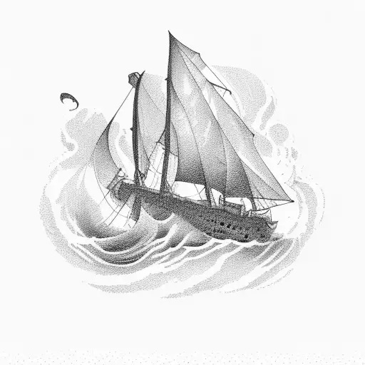 Anxiety Depicted As A Turbulent Sea With Stoic Ship Sailing Through