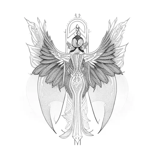 Y2k-inspired Blackwork Fairy With Tribal Patterns On Her Wings