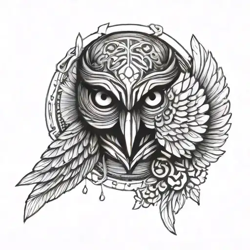 Athena Owl Mask Merged With Assassin Creed Symbol With Wings Surrounded By Athena Owl Coin