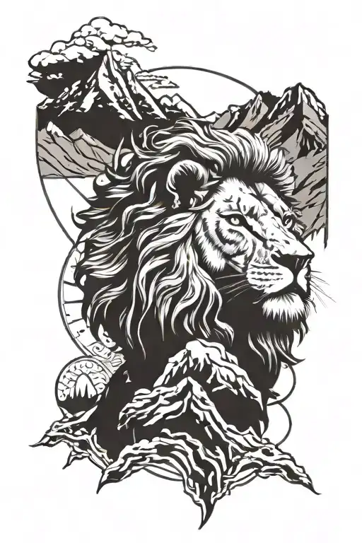 Lion Zodiac With Mountain Range