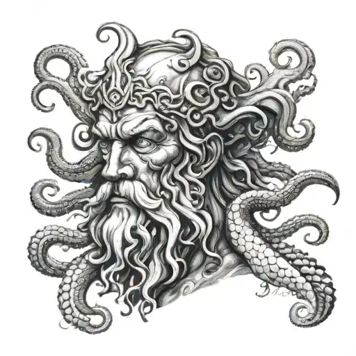 Face Of Poseidon Realism With Octopus