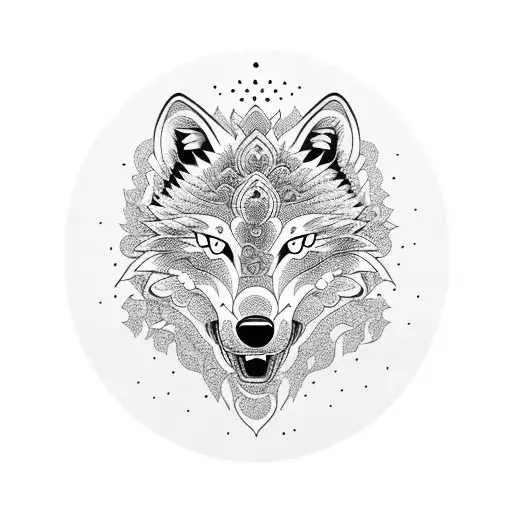 A Fierce Wolf Surrounded By Cherry Blossoms And Traditional Japanese Patterns