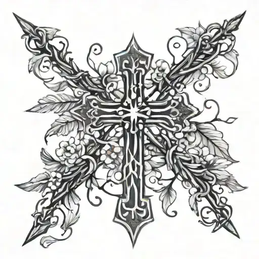 Cross With Barbed Wire Wrapped In Floral Vines