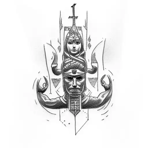 A Sketch-style Tattoo Of A Totem Pole Featuring Biblical Scenes