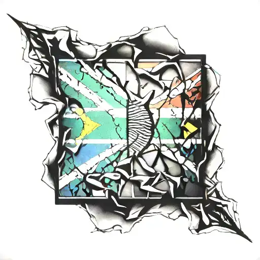 South African Flag Shattered Like A Glass