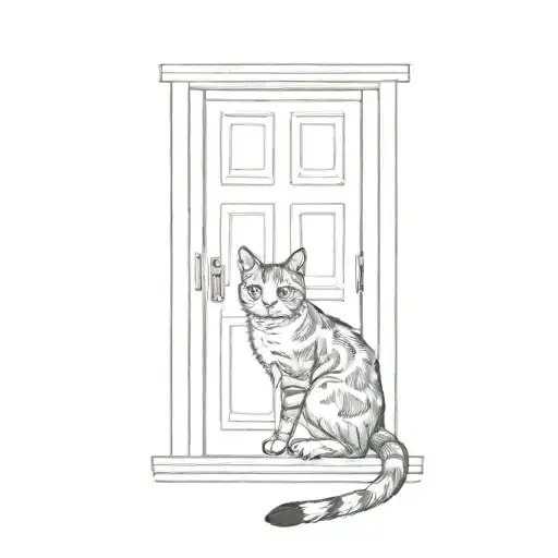 A Cat Sitting In Front Of A Door