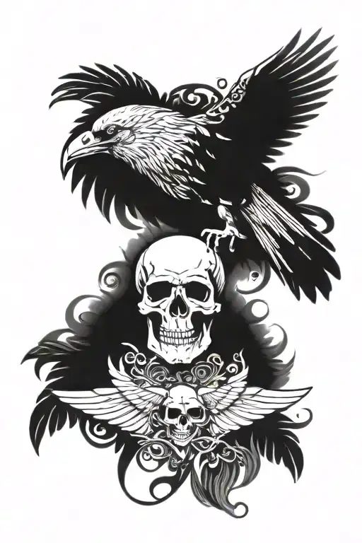 Skulls And Raven With Wings