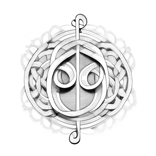 A Blackwork Tattoo Of Intertwining Music Notes Forming The Letters C & J