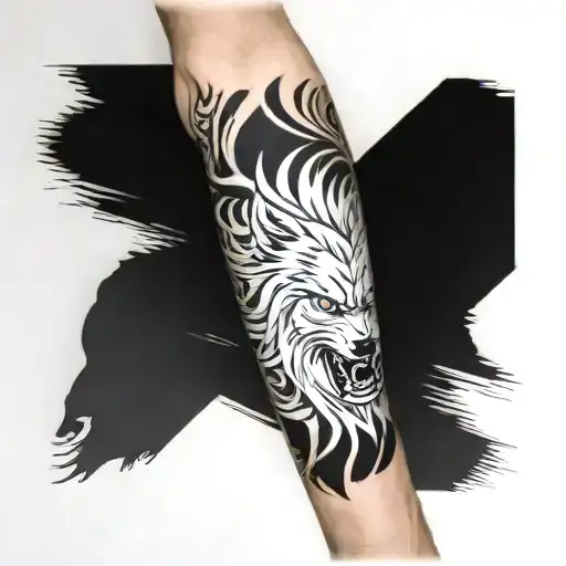 Full Arm Sleeve Tattoo Of An Angry Wolf With A Super Saiyan Goku