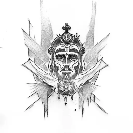 A Sketch-style Tattoo Of A Totem Pole Of Jesus