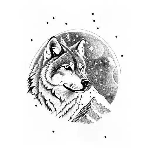 A Majestic Wolf Standing On A Mountaintop With A Full Moon In The Background