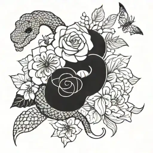 3 Different Flowers And Snake