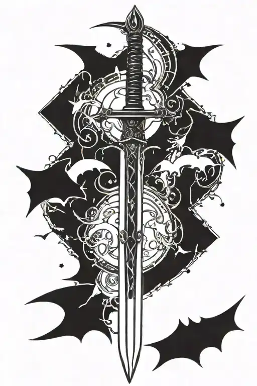 A Medium Simple Thin Sword With Bats Around It Luminous Points
