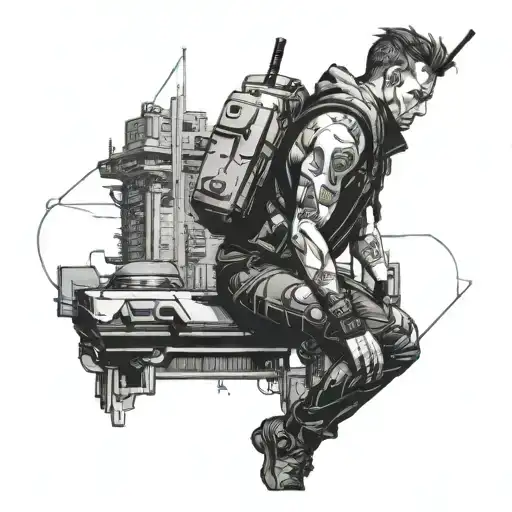 A Detailed Illustration Of A Pc Game Character Exploring A Cyberpunk Cityscape