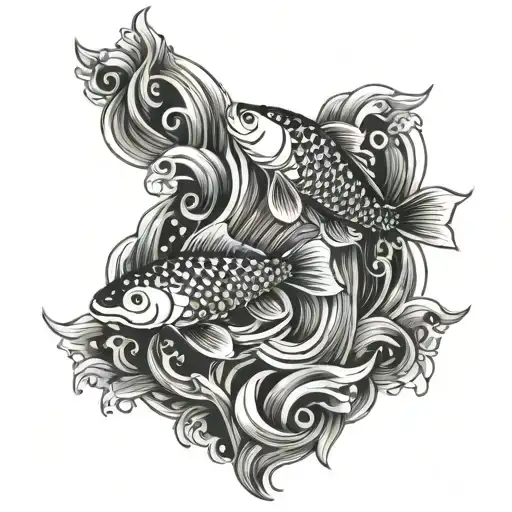 Koi Fishes And A Waterfall Flowing