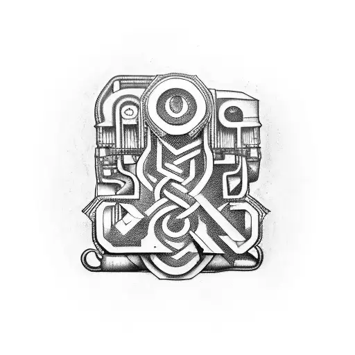 A Detailed Engine Block Adorned With Intricate Norse Symbols