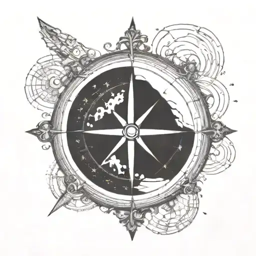 Compass With Night Sky And Lake