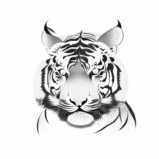 A Blackwork Tattoo Of A Tiger's Silhouette Blending Into A Forest Landscape