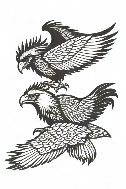Rooster Head And Eagle Head With Wing Fused