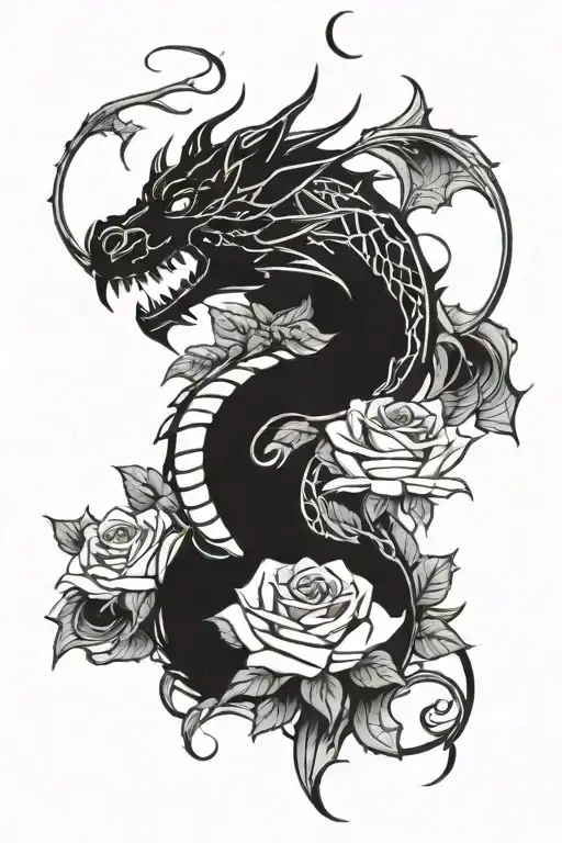 Dragon And Roses Intertwined