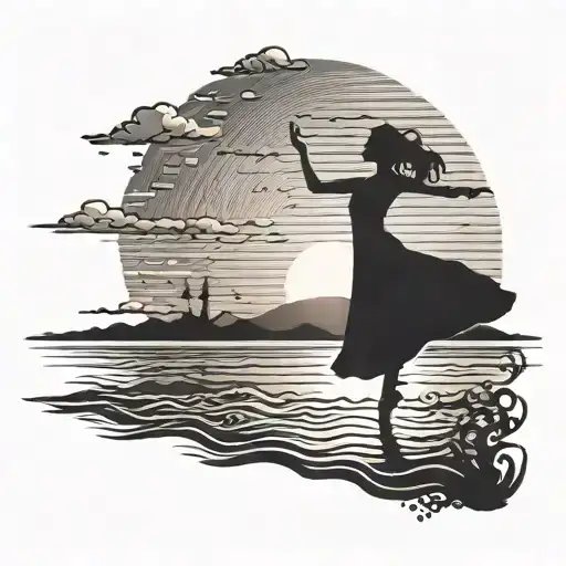 A Silhouette Of A Dancer Gracefully Moving Across A Beach At Sunset